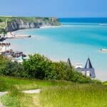 Aerial view of Arromanches les bains in Normandy, France