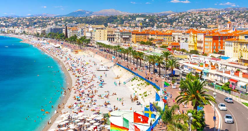 Aerial view of Promenade des Anglais in Nice France