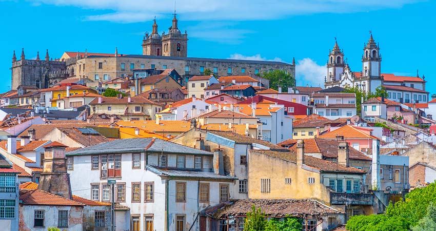 View of the colorful city of Viseu in Portugal